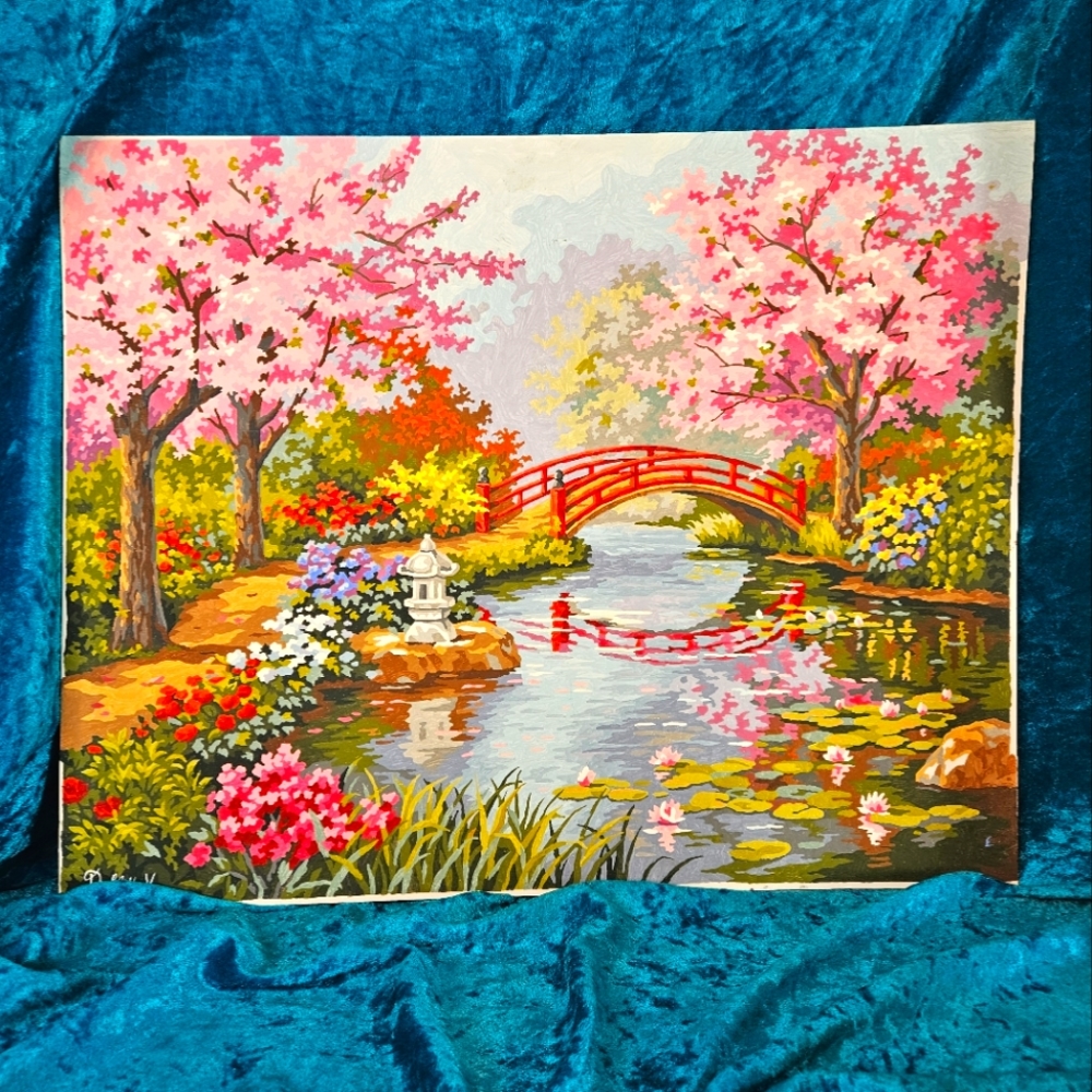 Finished Paint by Number of a  Japanese Garden 16" x 20